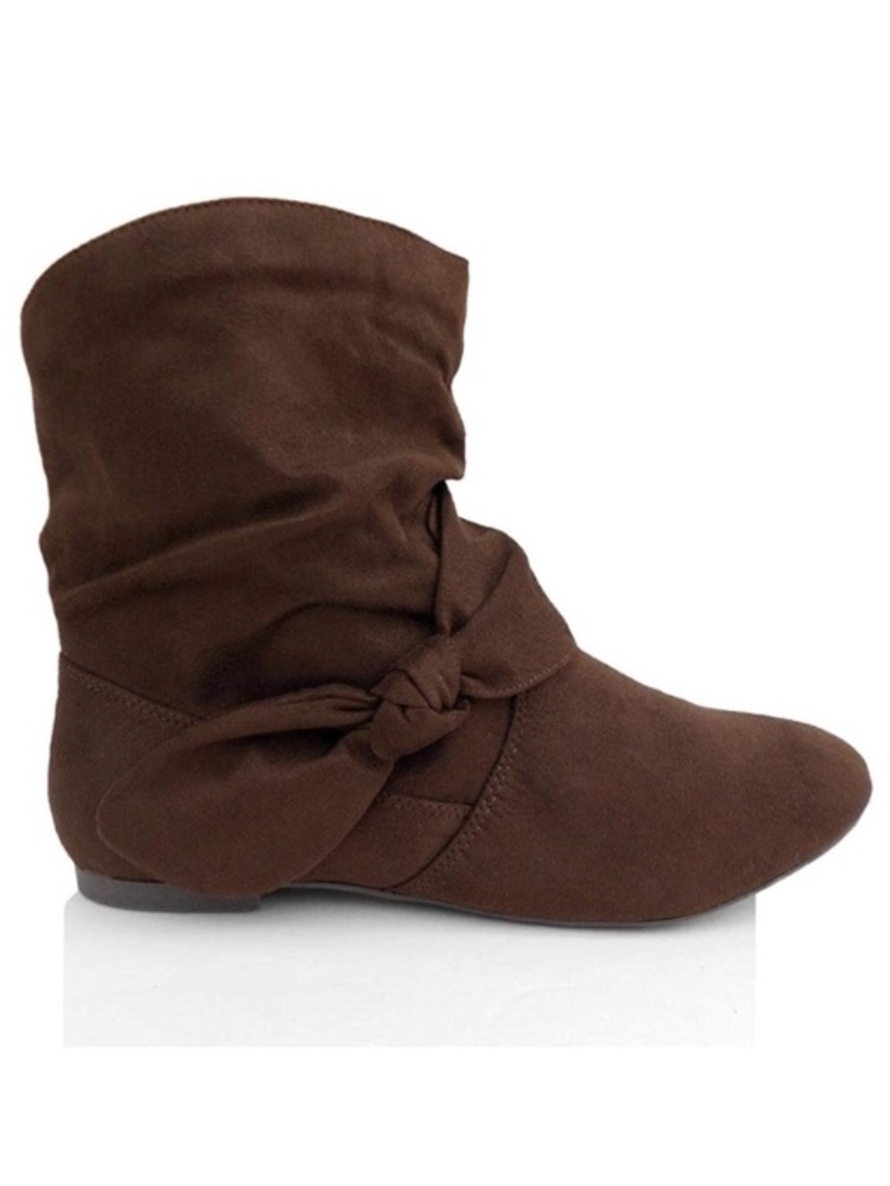 💎 Sz 7.5 Rampage Beckett Dark Brown Suede Ankle Bootie with Bow Detail